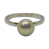 Sterling Silver Iridescent Pearl Solitaire Dress Ring Vintage c1970 Size N