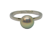 Sterling Silver Iridescent Pearl Solitaire Dress Ring Vintage c1970 Size N
