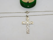 Sterling Silver Floral Pattern Cross Pendant Necklace Vintage c1970