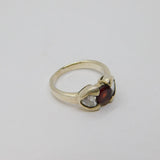 Sterling Silver Single Garnet & 2 CZ Hearts Studio Ring Vintage c1970 Size L 1/2