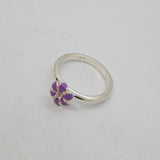 Sterling Silver Lilac Enamel & CZ Flower Stacking Ring Modern c2000 Size L