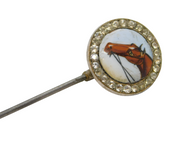 Victorian Sterling Silver, Enamel & Paste Horseracing Stick Pin Antique