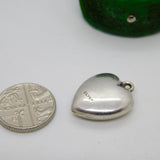 Sterling Silver Floral Pattern Puffy Heart Charm Pendant Vintage c1970
