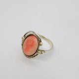 900 Silver Peach/Pink Semi-Precious Cabochon Dress Ring Vintage c1970 Size J 1/2