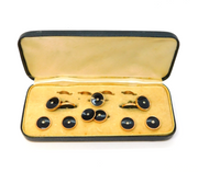 Art Deco Rolled Gold, Enamel & Pearl Buttons & Studs Set Antique c1920s