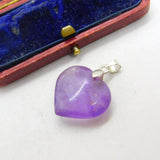 Sterling Silver Carved Amethyst Heart Charm Pendant Vintage c1970