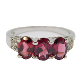 Sterling Silver 3 Pink Tourmaline & White Sapphire Ring Vintage c1970 Size O 1/2