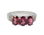 Sterling Silver 3 Pink Tourmaline & White Sapphire Ring Vintage c1970 Size O 1/2