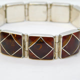 Sterling Silver Modernist Baltic Amber Section Panel Bracelet Vintage London