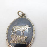 Siam Sterling Silver Niello Enamel Cow Pattern Drop Pendant Antique c1930