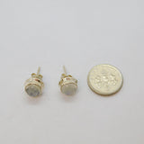 Pair of Sterling Silver Cabochon Moonstone Round Stud Earrings Modern c2000