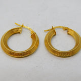 Pair of 9ct Yellow Gold Textured Pattern Hoop Earrings Vintage c1980s