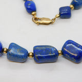 9ct Yellow Gold & Lapis Lazuli Stone Set Beaded Necklace Vintage c1970s