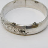 Charles Horner Sterling Silver Floral Pattern Cuff Bangle Bracelet Vintage 1964