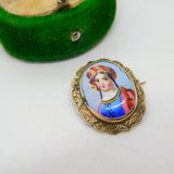 George IV 9ct Gold Mounted Enamel Portrait Small Brooch Antique c1830