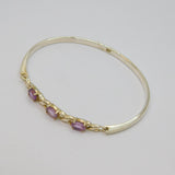 Sterling Silver Triple Oval Amethyst Hook On Bangle Bracelet Modern c1990s