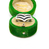 Sterling Silver & Black Enamel Wishbone Ring Vintage c1970 Size N 1/2