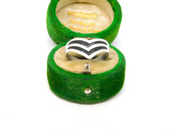 Sterling Silver & Black Enamel Wishbone Ring Vintage c1970 Size N 1/2