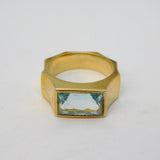 Studio Sterling Silver Gilt & Blue Topaz Set Large Dress Ring Vintage c1970s