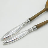 Handmade Sterling Silver Handled Olive Wood Salad Servers Vintage c1970