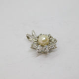 .835 Silver Pearl & Paste Set Cluster Charm Pendant Vintage c1970