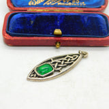 White Metal and Emerald Paste Celtic Knot Pendant Vintage c1970