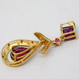 9ct Yellow Gold, Tourmaline & Diamond Floral Drop Pendant Vintage c1990