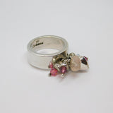 Sterling Silver Bead Cluster Heart Charm Band Dress Ring Vintage c2000 Size Q