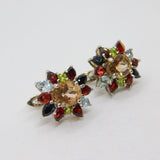 Pair of Sterling Silver Mixed Gemstone Clip & Post Stud Earrings Modern c1990