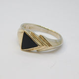 Sterling Silver Black Enamel Triangle Pattern Ring Vintage c1970 Size L