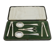 Boxed Sterling Silver Dessert Serving Set Antique 1922 Sheffield Art Deco