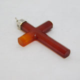 Victorian Sterling Silver Mounted Red Agate Cross Pendant Antique c1880s