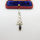 Sterling Silver Onyx Twirl Drop Charm Pendant Vintage c1970