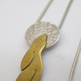 Sterling Silver & Brass Hare Looking at the Moon Pendant Necklace Vintage