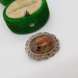 Sterling Silver Cabochon Cut Moss Agate Floral Dress Ring Vintage c1970