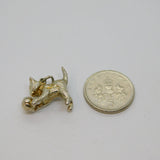 Sterling Silver Cat Playing With Toy Charm Pendant Vintage c1970