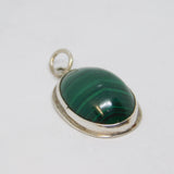 Sterling Silver Malachite Cabochon Oval Charm Pendant Vintage c1970