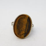 Sterling Silver Neo-Classical Tiger's Eye Intaglio Cameo Ring Vintage London