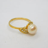 Sterling Silver Gilt Pearl & CZ Dress Band Ring Contemporary c2000 Size O 1/2
