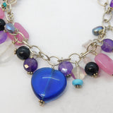 Chunky Sterling Silver Glass Set Charm Bracelet Vintage c1990s