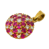 18ct Yellow Gold, 0.8ct Diamond & Ruby Set Floral Drop Pendant Antique c1930s