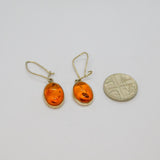 Pair of Sterling Silver Oval Baltic Amber Kidney Wire Earrings Modern c1990