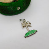 Sterling Silver Enamel Palm Tree Charm Pendant by TLM Antique c1920 Art Deco