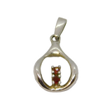 Sterling Silver 2 Garnet Stylised Wishbone Form Charm Pendant Vintage c1970s