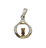 Sterling Silver 2 Garnet Stylised Wishbone Form Charm Pendant Vintage c1970s