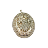Sterling Silver Floral Relief Pattern Oval Drop Pendant Vintage c1970s