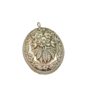 Sterling Silver Floral Relief Pattern Oval Drop Pendant Vintage c1970s