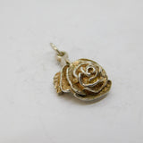 Sterling Silver Rose Flower With Leaves Charm Pendant Vintage c1970s