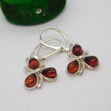 Sterling Silver Baltic Amber Shamrock Hook Earrings Vintage c1970