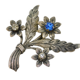 Sterling Silver & Paste Set Floral Spray Brooch Vintage c1930 Art Deco